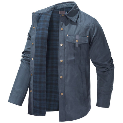 Men's Plaid Flannel Collar Casual Work Jacket