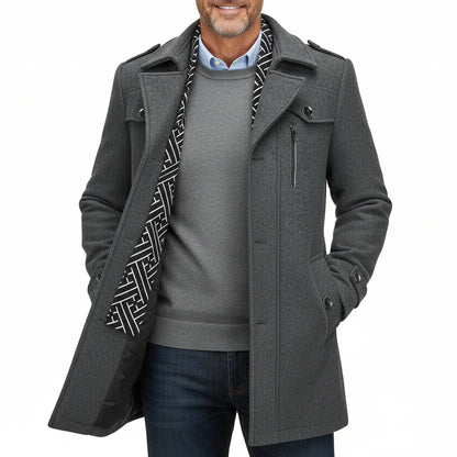 Men's Winter Warm Thick Wool Blend Coat with Removable Scarf