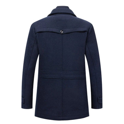 Men's Winter Thick Double-Layer Collar Wool Blend Coat