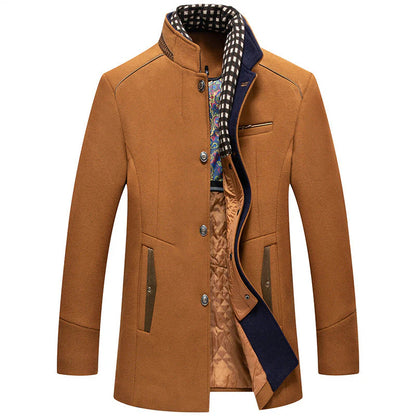 Men's Thick Stand Collar Detachable Scarf Wool Coat