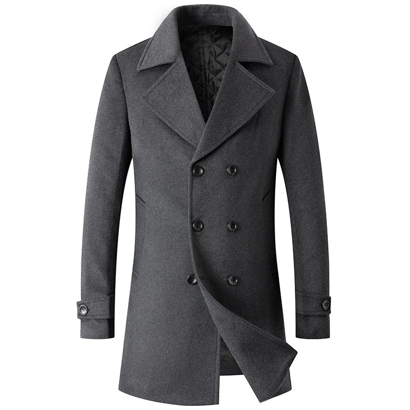 Men's Classic Double Breasted Wool Blend Pea Coat