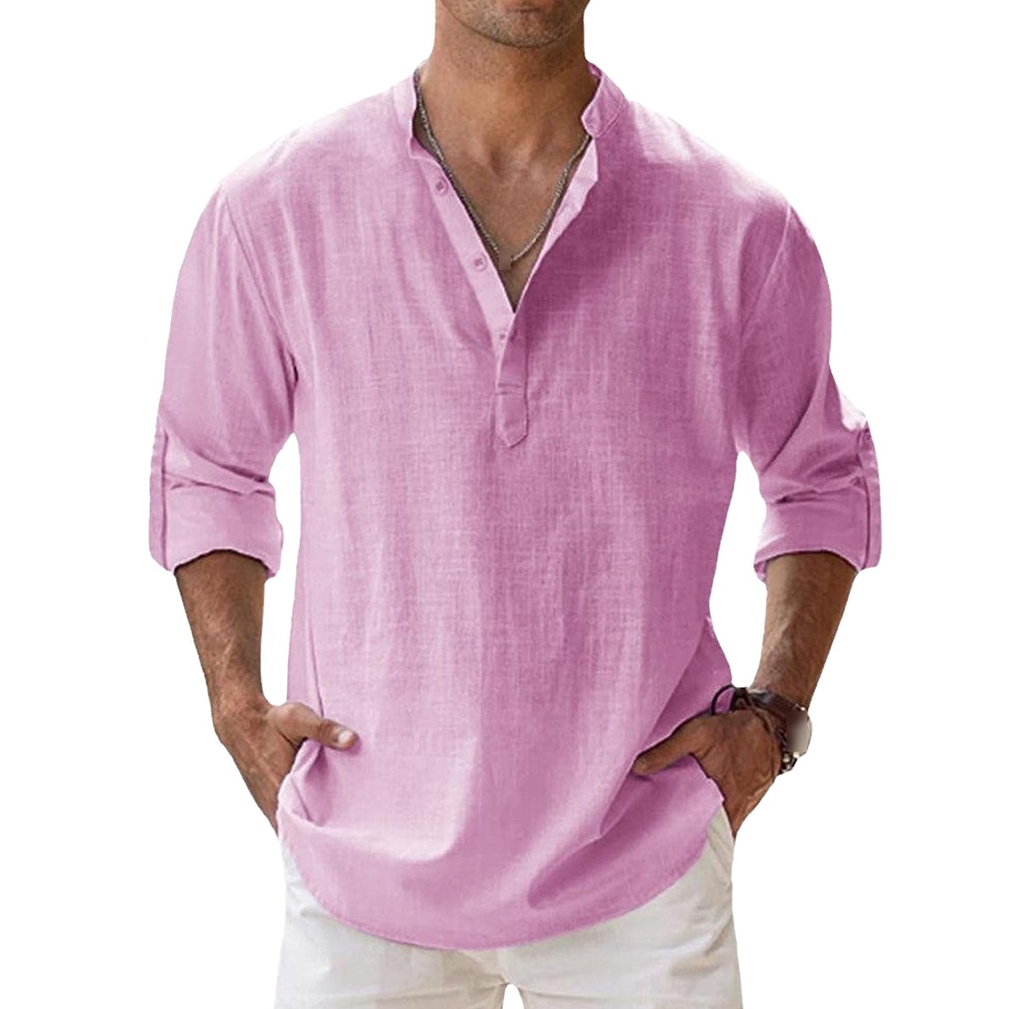 Men's Casual 100% Cotton Long-Sleeve Shirt