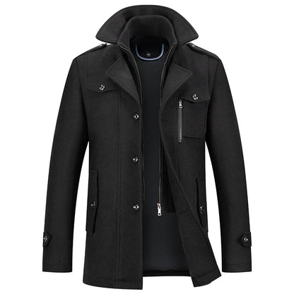 Men's Winter Thick Double-Layer Collar Wool Blend Coat