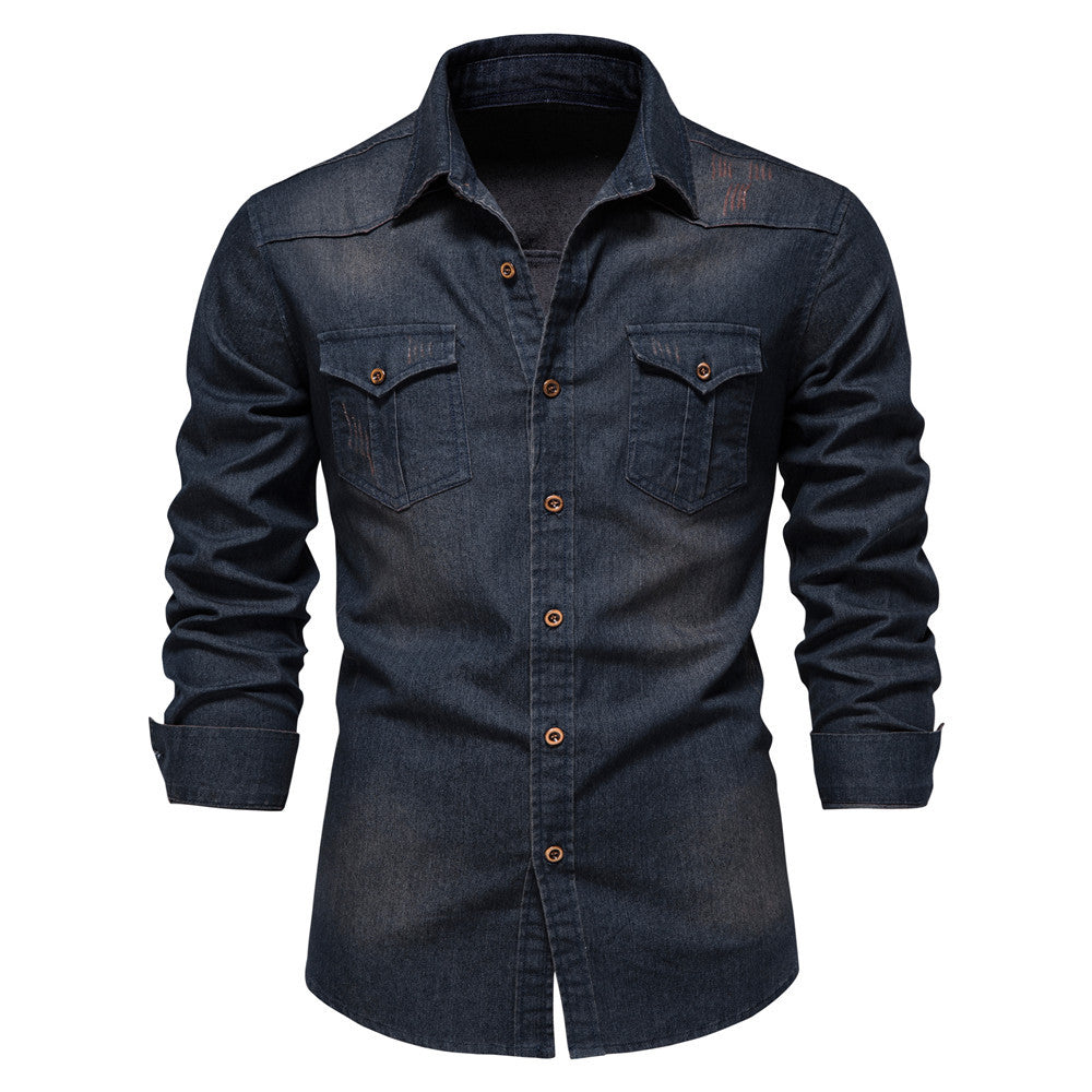 Men's Retro Cotton Long Sleeve Denim Shirt