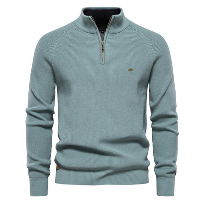 Men's Stand Collar Solid Color Knitted Pullover Sweater