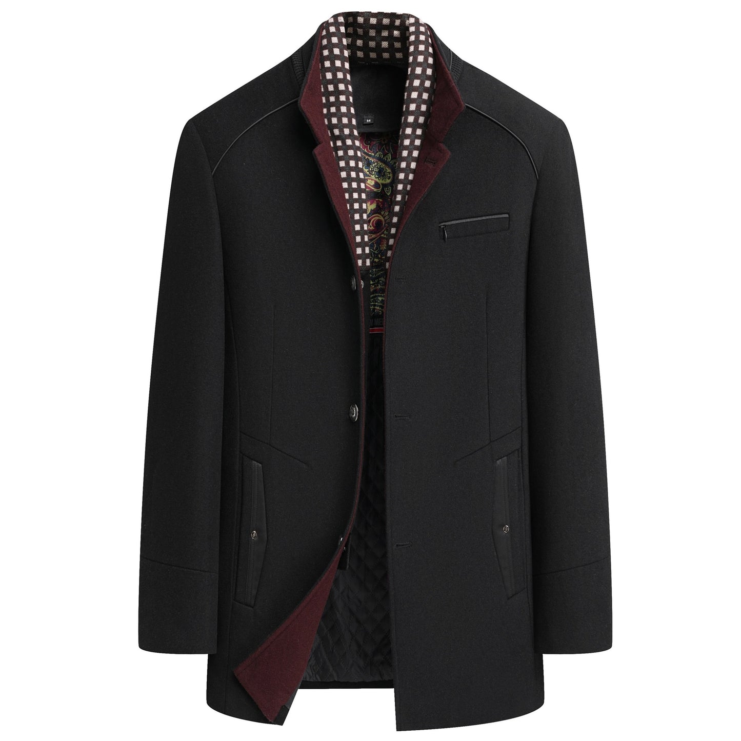 Men's Classic Thick Wool Blend Coat With Detachable Scarf
