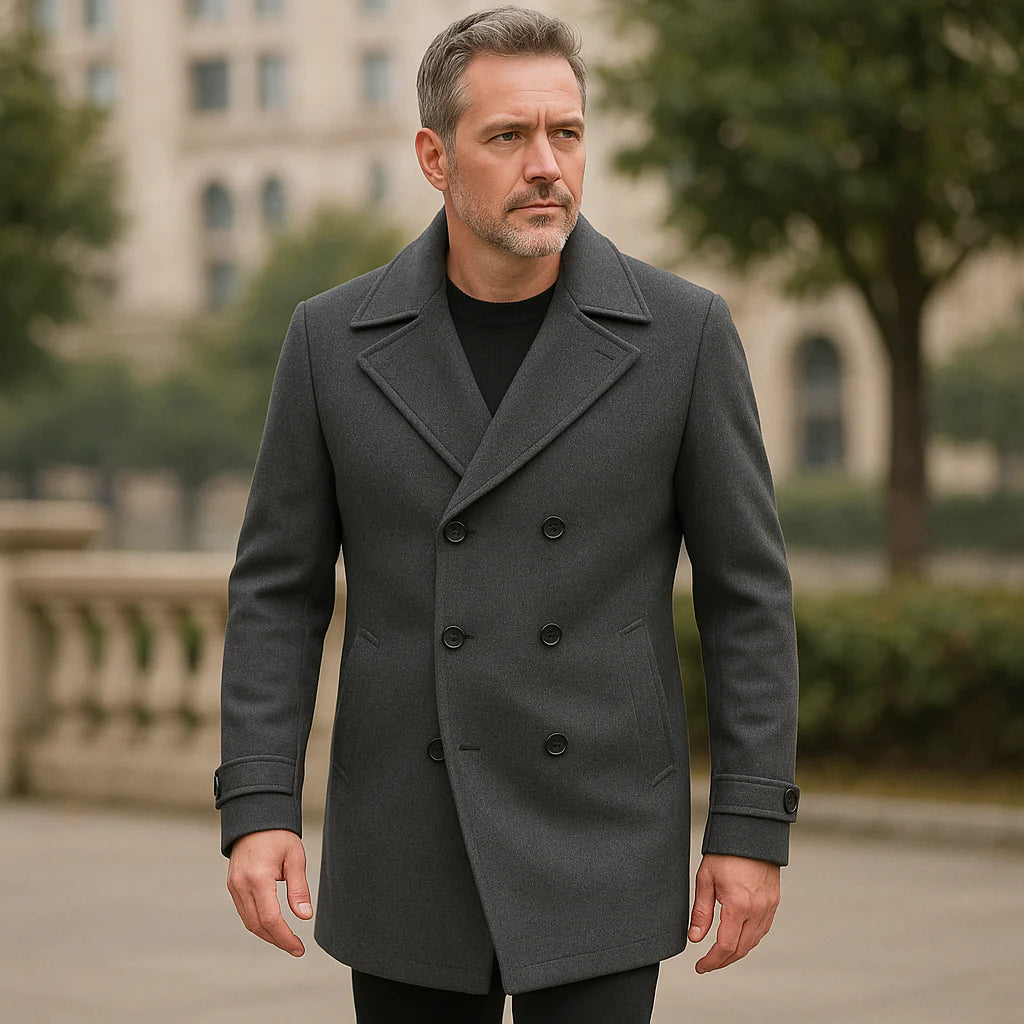 Men's Classic Double Breasted Wool Blend Pea Coat