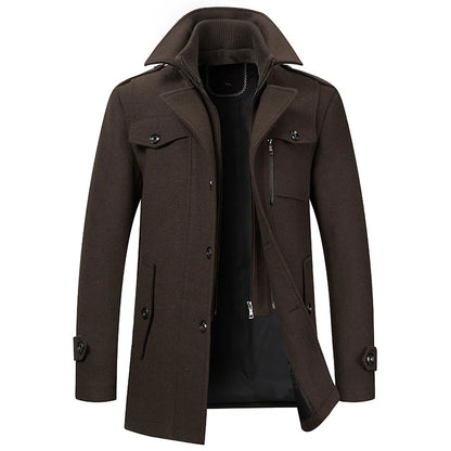 Men's Winter Thick Double-Layer Collar Wool Blend Coat